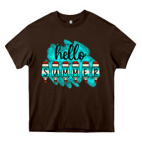 Chocolate Brown Hello Summer Serape Turquoise Heavy Core Tee - CowCowDesign