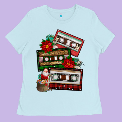 Christmas Cassette Gemstone Ladies Tee Designed By Fadigitalartstudio