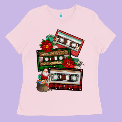 Christmas Cassette Gemstone Ladies Tee Designed By Fadigitalartstudio