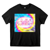 Black Hello Summer Tie Dye Tumbler Heavy Core Tee - CowCowDesign