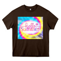 Chocolate Brown Hello Summer Tie Dye Tumbler Heavy Core Tee - CowCowDesign