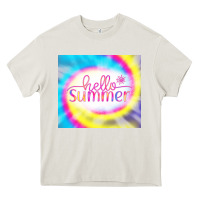 Cream Hello Summer Tie Dye Tumbler Heavy Core Tee - CowCowDesign