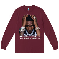 Burgundy Rest in Peace Young Dolph Long Sleeve Tee - artisFamous