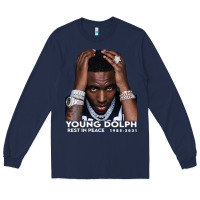 Navy Rest in Peace Young Dolph Long Sleeve Tee - artisFamous