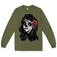 Army Green sugar skull lady Long Sleeve Tee - artisFamous
