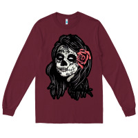 Burgundy sugar skull lady Long Sleeve Tee - artisFamous