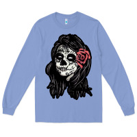 Colony Blue sugar skull lady Long Sleeve Tee - artisFamous