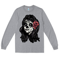 Heather Grey sugar skull lady Long Sleeve Tee - artisFamous