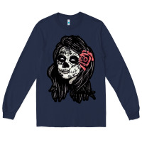 Navy sugar skull lady Long Sleeve Tee - artisFamous