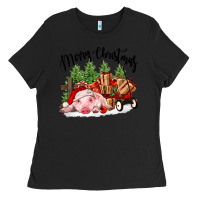 Black merry christmas pig Ladies Tee - FaDigitalArtStudio
