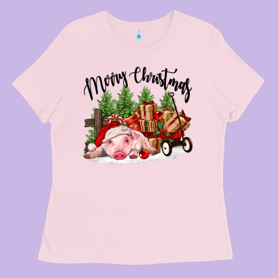 Merry Christmas Pig Ladies Tee Designed By Fadigitalartstudio