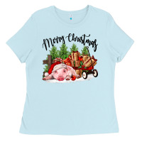 Baby Blue merry christmas pig Ladies Tee - FaDigitalArtStudio