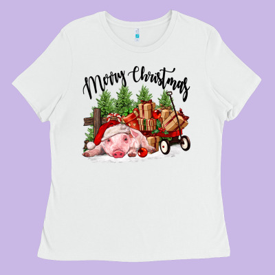 Merry Christmas Pig Ladies Tee Designed By Fadigitalartstudio