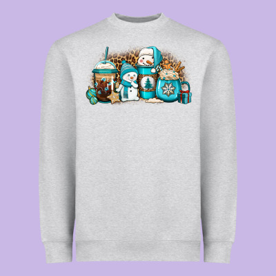 Winter Snowman Coffee Cups Heavyweight Sweatshirt Designed By Jasminsmagicworld