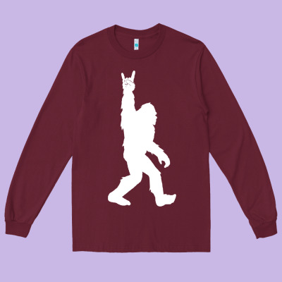 Funny Bigfoot Rock And Roll T Shirt For Sasquatch Believers Long Sleeve Tee Designed By Artisfamous