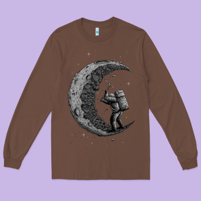 Digging The Moon Long Sleeve Tee Designed By Artisfamous