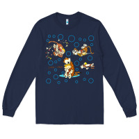 Navy calvin and hobbes Long Sleeve Tee - artisFamous