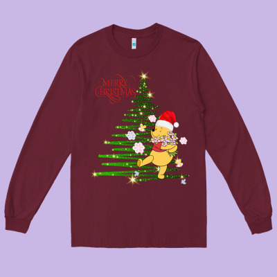 Winnie The Pooh- Merry Christmas Long Sleeve Tee Designed By Artisfamous