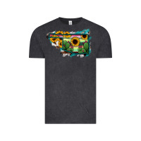 Vintage Black Oklahoma Map Sunflower Cactus Serape Vintage Tee - RanaPortraitStore