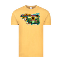Vintage Mustard Oklahoma Map Sunflower Cactus Serape Vintage Tee - RanaPortraitStore