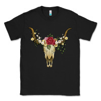 Black bull skull with rose and flowers Classic Tee - Artiststas