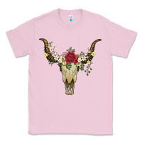 Bubblegum Pink bull skull with rose and flowers Classic Tee - Artiststas