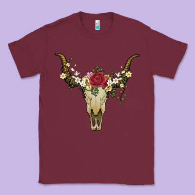 Bull Skull With Rose And Flowers Classic Tee Designed By Artiststas
