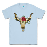 Dusty Blue bull skull with rose and flowers Classic Tee - Artiststas