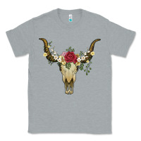 Heather Grey bull skull with rose and flowers Classic Tee - Artiststas