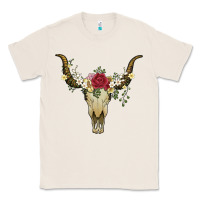 Natural bull skull with rose and flowers Classic Tee - Artiststas