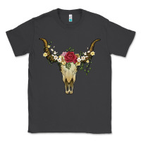 Smoke bull skull with rose and flowers Classic Tee - Artiststas