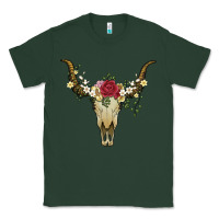 Sports Green bull skull with rose and flowers Classic Tee - Artiststas