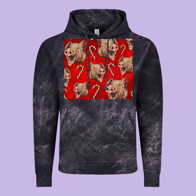 Yorkshire Pig And Candy Cane Vintage Hoodie Designed By Lillyallendesigns