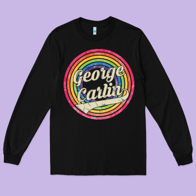 George Carlin   Retro Rainbow Faded Style Long Sleeve Tee Designed By Artisfamous
