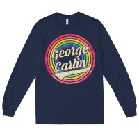 Navy george carlin   retro rainbow faded style Long Sleeve Tee - artisFamous