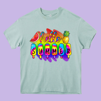 Hello Summer Tie Dye Heavy Core Tee Designed By Cowcowdesign