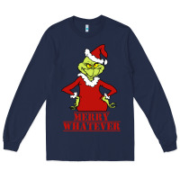 Navy Merry Whatever Grinch Long Sleeve Tee - artisFamous