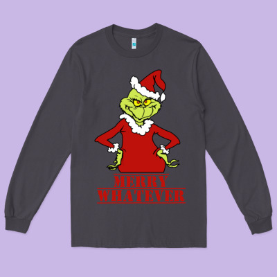 Merry Whatever Grinch Long Sleeve Tee Designed By Artisfamous