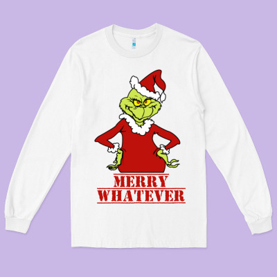 Merry Whatever Grinch Long Sleeve Tee Designed By Artisfamous