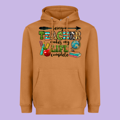 Being A Teacher Makes My Life Complete Heavyweight Hoodie Designed By Ranaportraitstore