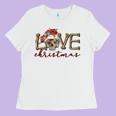 Skull Love Christmas Ladies Tee Designed By Fadigitalartstudio