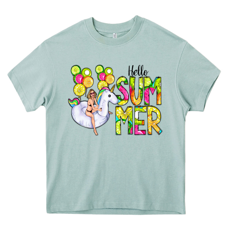 Hello Summer Unicorn Heavy Core Tee by CowCowDesign | Teevron