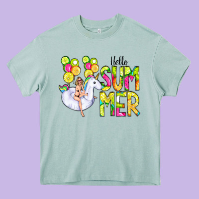 Hello Summer Unicorn Heavy Core Tee Designed By Cowcowdesign