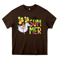 Chocolate Brown Hello Summer Unicorn Heavy Core Tee - CowCowDesign