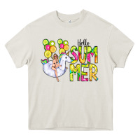 Cream Hello Summer Unicorn Heavy Core Tee - CowCowDesign