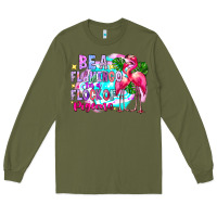 Army Green bea flamingo in a flock of pigeons Long Sleeve Tee - CowhideDigitalArt