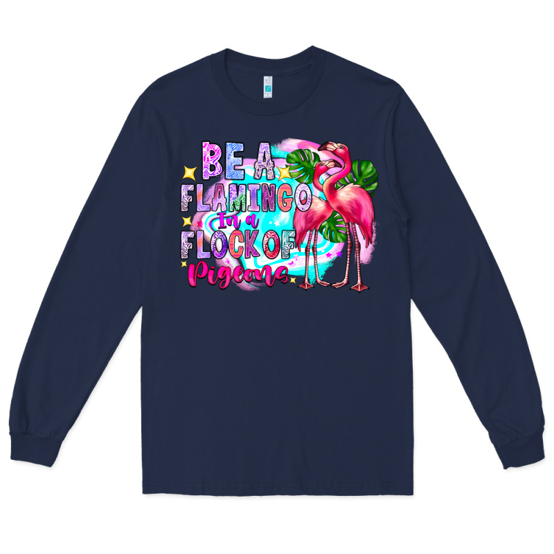 Bea Flamingo In A Flock Of Pigeons Long Sleeve Tee by CowhideDigitalArt | Teevron