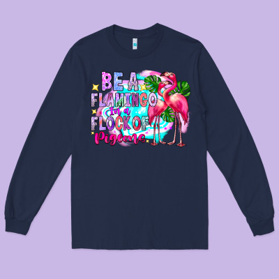Bea Flamingo In A Flock Of Pigeons Long Sleeve Tee Designed By Cowhidedigitalart