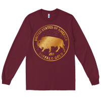 Burgundy Buffalo Gold Native American - Bison Long Sleeve Tee - artisFamous