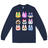 Navy animal crossing cute cats animal crossing new horizons Long Sleeve Tee - artisFamous